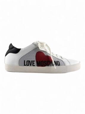 Love Moschino Women's White Leather Heart Logo Mesh Side Low Top Sneaker 10/41